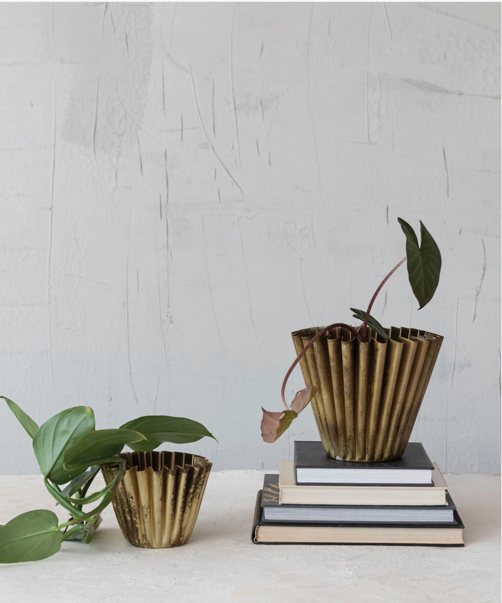 Large Fluted Metal Planter